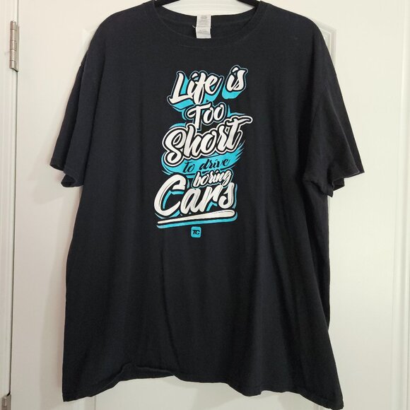 Gildan Black Graphic Tee Life is Too Short to Drive Boring Cars - Picture 1 of 6
